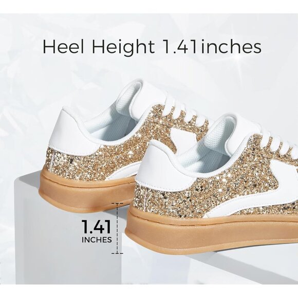 Lucky Step Women Gold White Sparkly Bling Shiny Dressy Bedazzled Bridal Sneakers - Picture 5 of 9
